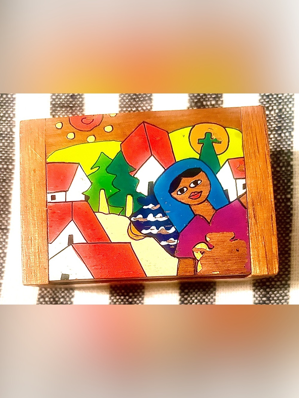 Vintage 1980s Hand Painted Wooden Box • Costa Rican Folk Art